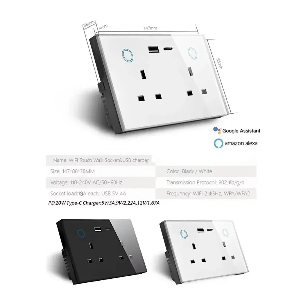 VoltZen™ Smart Dual UK Wall Socket | Zigbee + USB Type-C | Voice Control & Power Monitoring