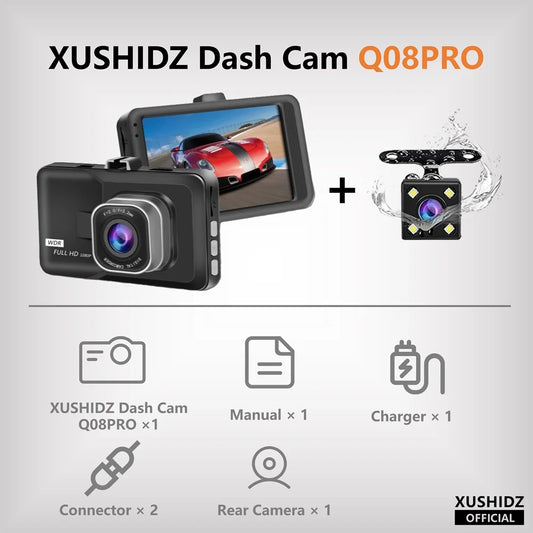 VoltZen™ Dual Dashcam with Rear Camera + 16GB – 1080P HD Night Vision Car DVR