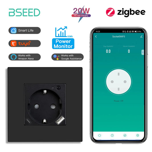 VoltZen™ Smart EU Wall Socket | Zigbee + USB Type-C | 20W Fast Charge | Tuya SmartLife Compatible